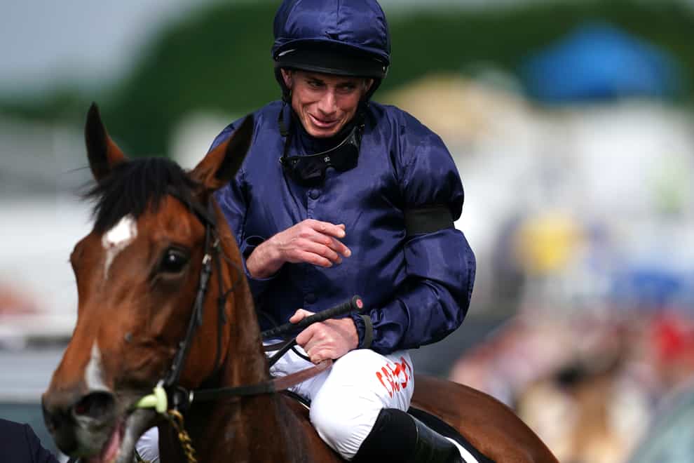 Ryan Moore reacts after winning the Cazoo Oaks on Ladies Day on Tuesday during the Cazoo Derby Festival 2022 at Epsom Racecourse, Surrey. Picture date: Friday June 3, 2022.