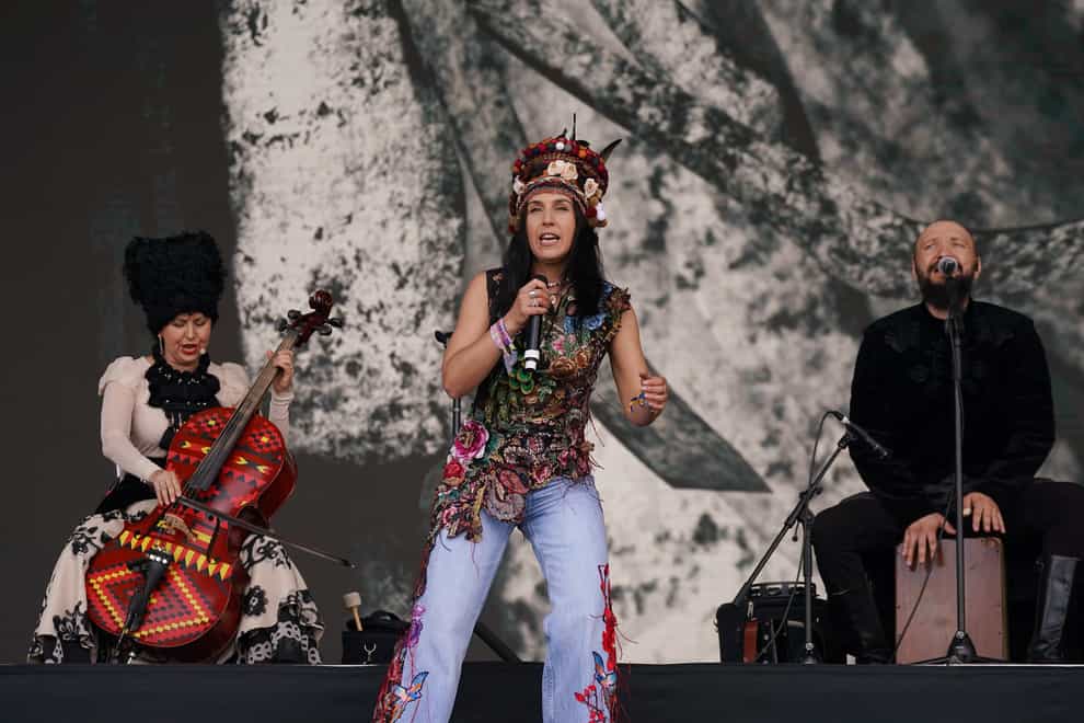 Jamala appeared as a guest with folk quartet DakhaBrakha on the Pyramid Stage (YuiMok/PA)