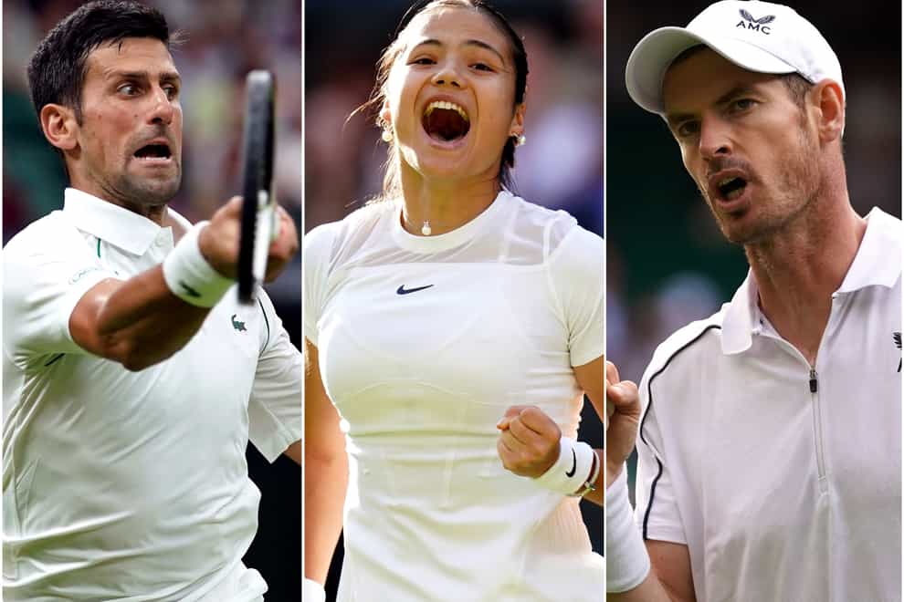 Novak Djokovic, Emma Raducanu and Andy Murray were all Centre Court winners on day one of Wimbledon (Adam Davy/PA)