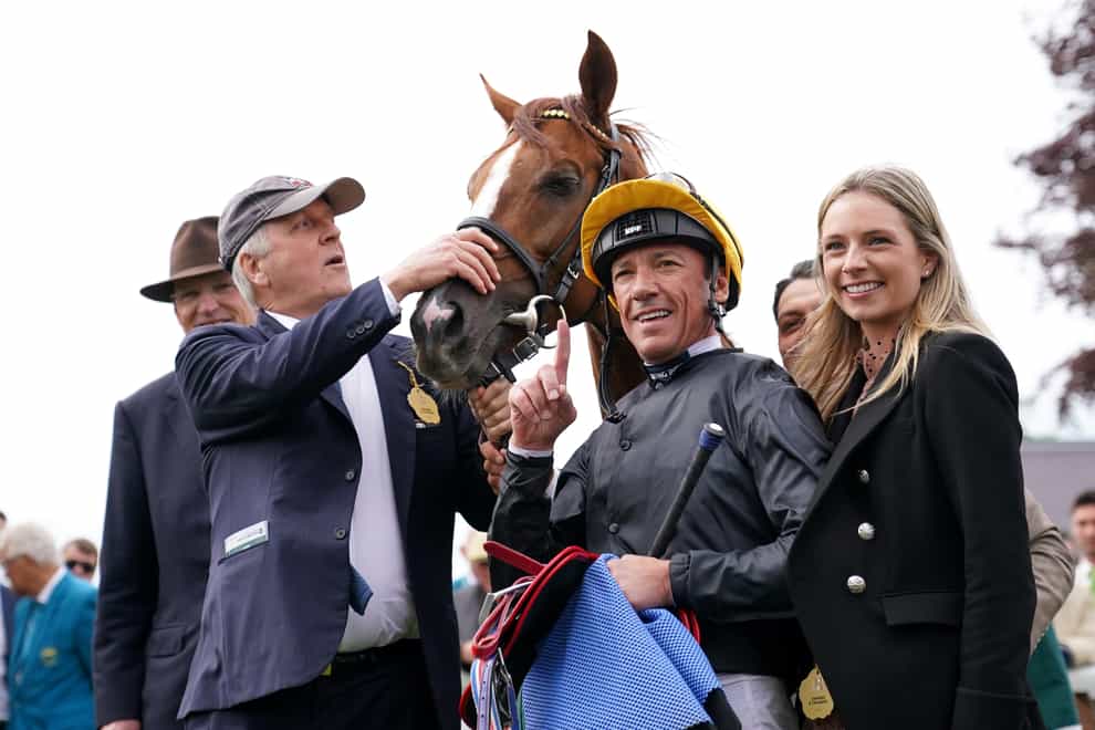 Owner and breeder of Stradivarius Bjorn Nielsen and Frankie Dettori celebrate winning the Paddy Power Yorkshire Cup Stakes with Stradivarius during day three of the Dante Festival 2022 at York racecourse (Tim Goode/PA)