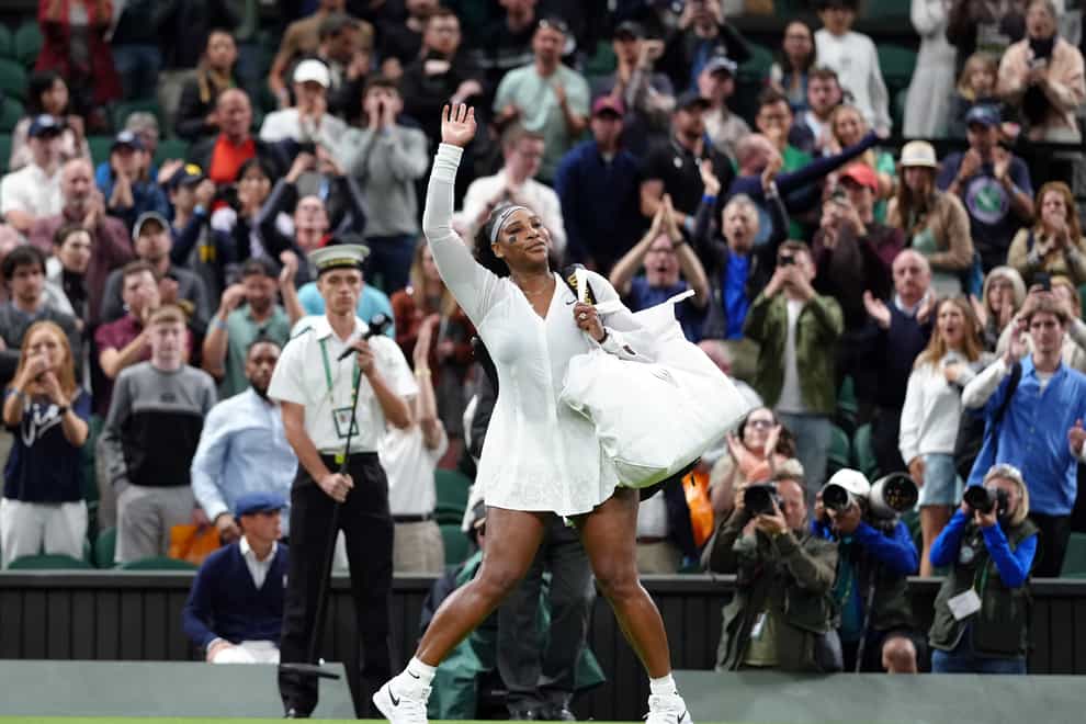 Serena Williams waves to the crowd after what could be her Wimbledon farewell (John Walton/PA)