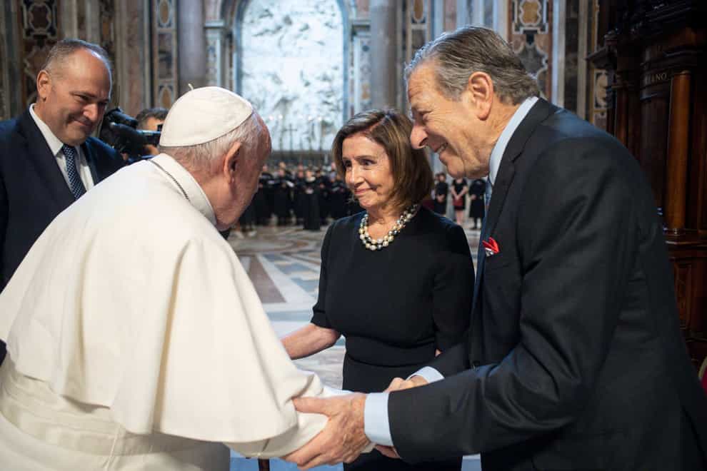 Pope Francis, greets Speaker of the House Nancy Pelosi (Divisione Produzione Fotografica/PA)
