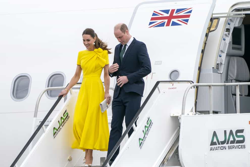 The Duke and Duchess of Cambridge arriving in Kingston, Jamaica, on their tour of the Caribbean (Jane Barlow/PA)