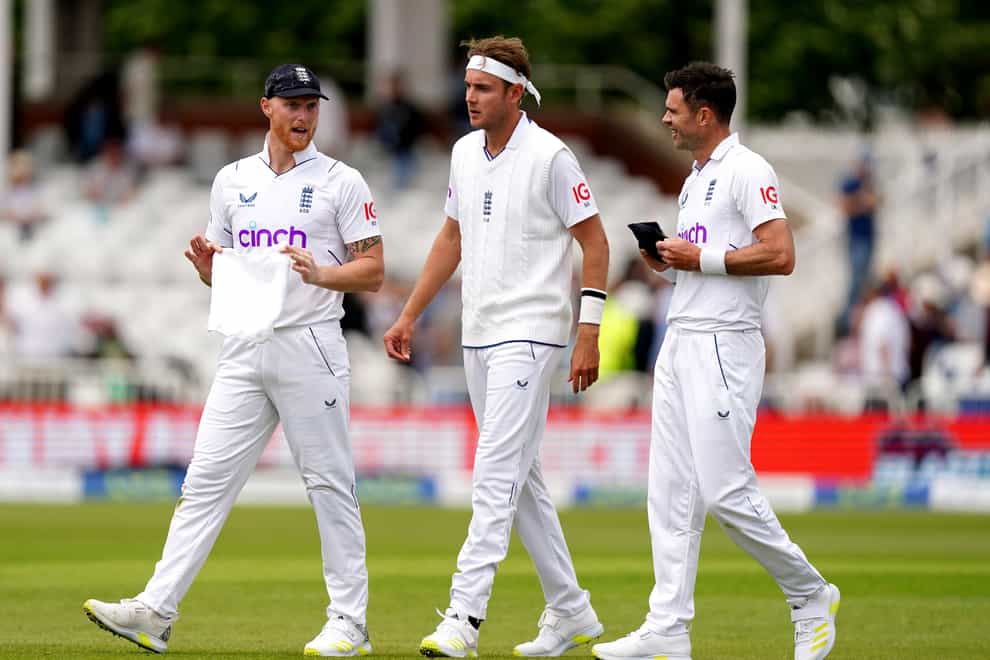 Ben Stokes, pictured with fellow bowlers Stuart Broad and James Anderson (PA)