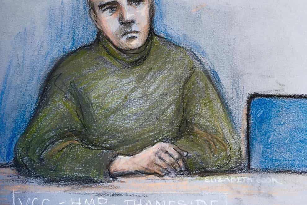 Jordan McSweeney appearing by video link from HMP Thameside during a hearing at the Old Bailey, London, where he is accused of murdering law graduate Zara Aleena (Elizabeth Cook/PA)