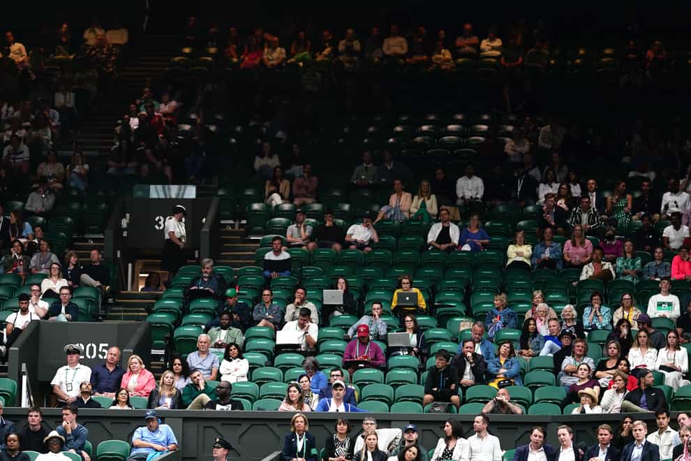 Empty seats on Centre Court during day four of the 2022 Wimbledon Championships at the All England Lawn Tennis and Croquet Club, Wimbledon (Aaron Chown/PA)