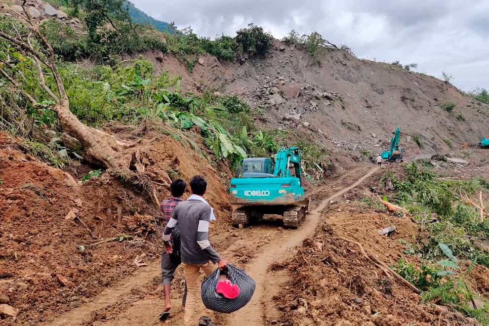 The site of a mudslide in Noney, north-eastern Manipur state, India (Agui Kamei/AP)