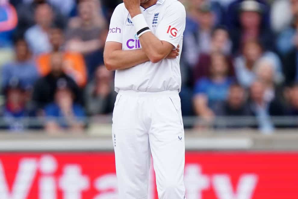 England’s Stuart Broad reacts as India score a world record 35 runs off one of his overs at Edgbaston (PA)