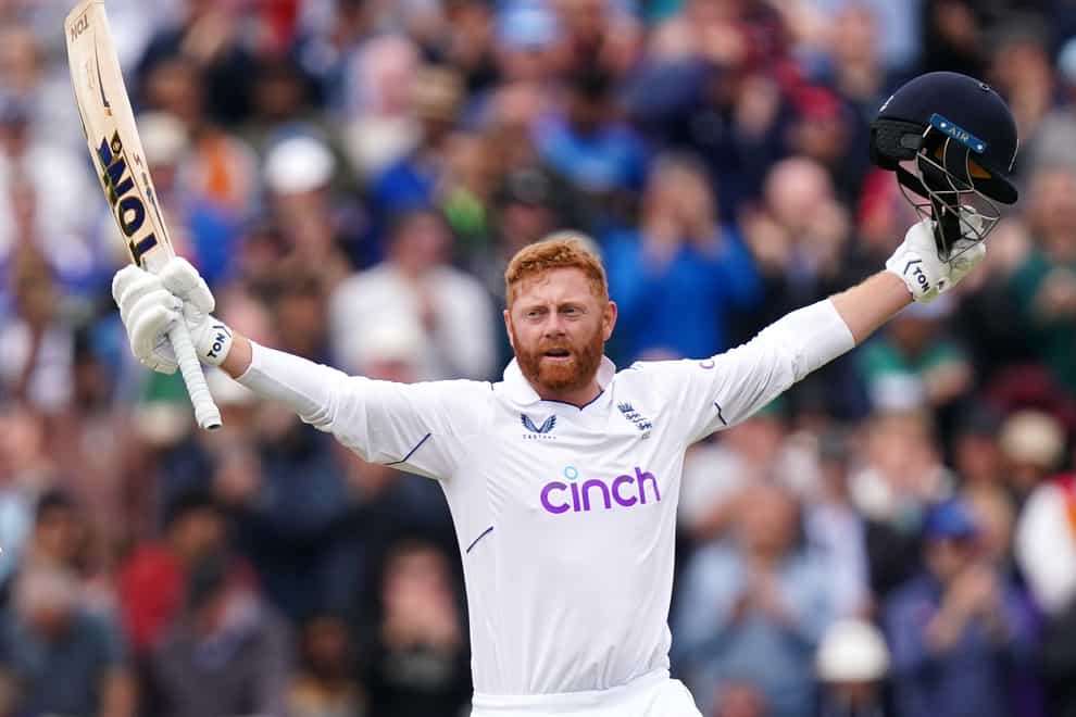 England’s Jonny Bairstow celebrates a century during day three of the fifth Test (Mike Egerton/PA)