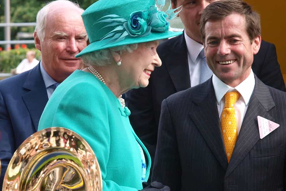 Peter Schiergen, here meeting the Queen after Danedream won the King George VI and Queen Elizabeth stakes, won his sixth Deutsches Derby on Sunday afternoon (Max Nash/PA)