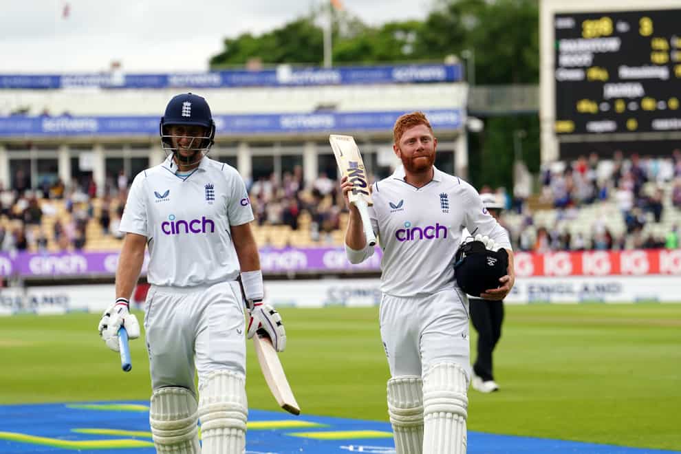 England’s Joe Root and Jonny Bairstow celebrate after victory over India on day five of the fifth LV= Insurance Test Series match at Edgbaston Stadium, Birmingham. Picture date: Tuesday July 5, 2022.