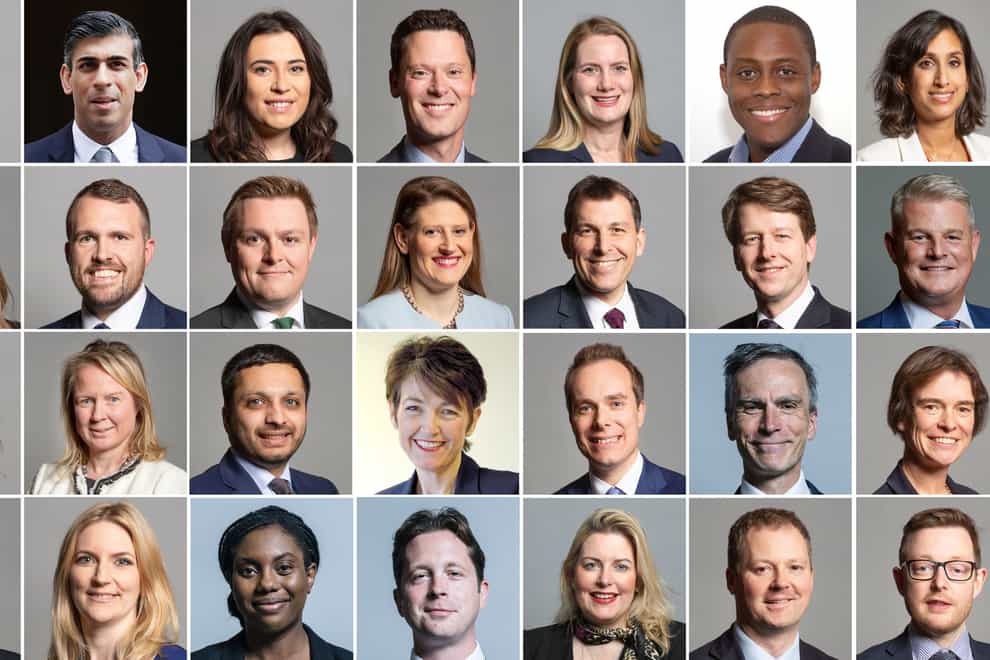 MPs who have resigned from the Government over Boris Johnson’s leadership. (first row left to right) Sajid Javid, Rishi Sunak, Nicola Richards, Alex Chalk, Virginia Crosbie, Bim Afolami and Claire Coutinho. (second row left to right) Laura Trott, Jonathan Gullis, Will Quince, Theo Clarke, John Glen, Robin Walker and Stuart Andrew. (third row left to right) Victoria Atkins, Felicity Buchan, Saqib Bhatti, Jo Churchill, David Johnston, Andrew Murrison and Selaine Saxby. (fourth row left to right) Lee Rowley, Julia Lopez, Kemi Badenoch, Alex Burghart, Mims Davies, Neil O’Brien and Duncan Baker (PA)