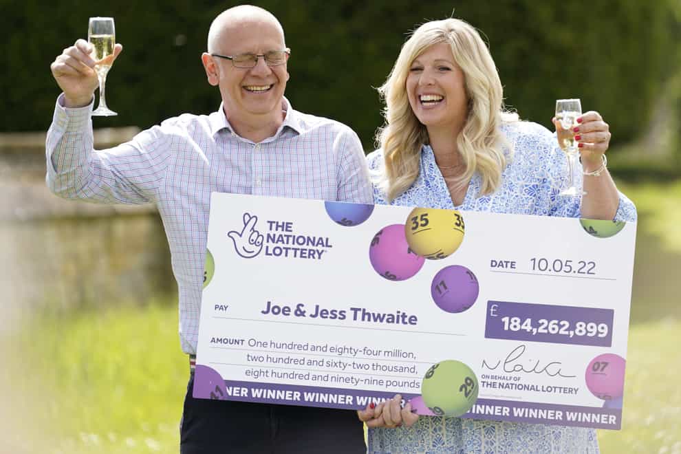 Joe and Jess Thwaite, from Gloucestershire, hold the record for the biggest UK EuroMillions win of £184m (Andrew Matthews/PA)
