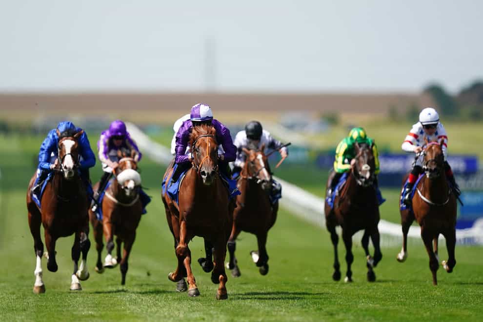 Persian Force ridden by Rossa Ryan (third left) on the way to winning the Close Brothers July Stakes on Ladies day of the Moet and Chandon July Festival at Newmarket (Mike Egerton/PA)