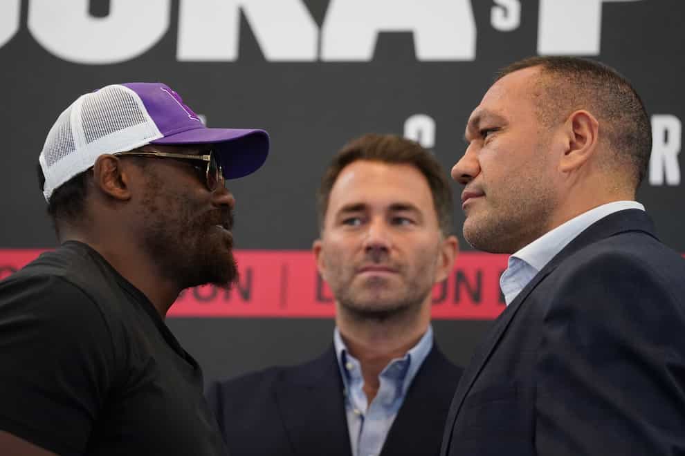 Derek Chisora (left) and Kubrat Pulev again squared up at a press conference ahead of their showdown at the O2 (Victoria Jones/PA)
