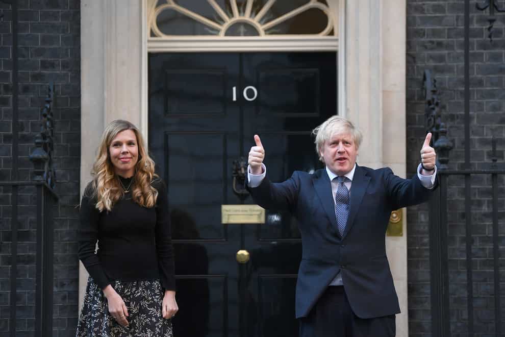 Boris and Carrie Johnson in Downing Street (Victoria Jones/PA)