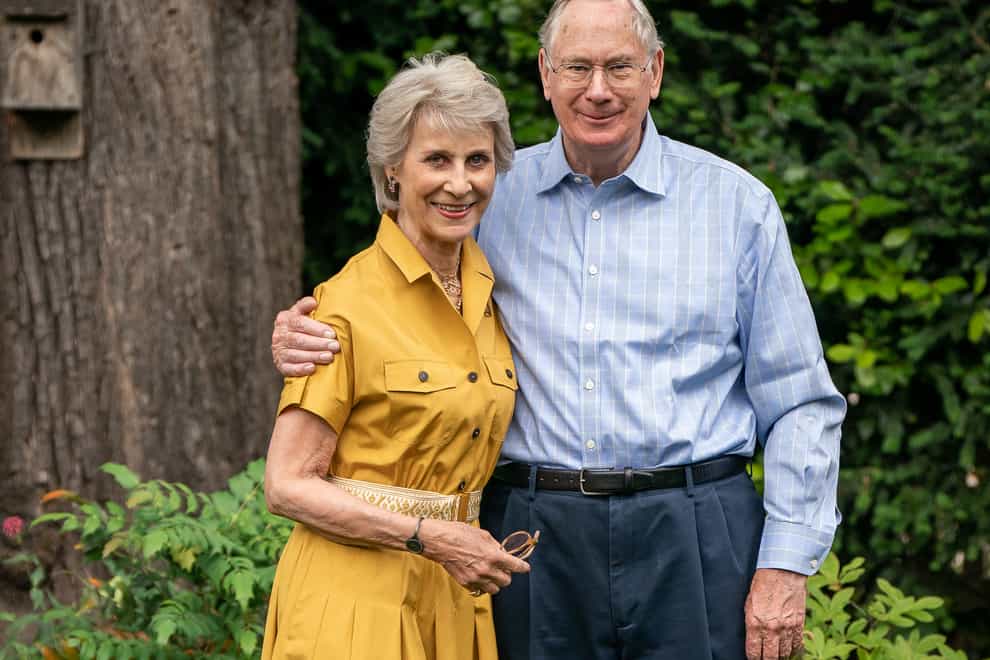The Duke and Duchess of Gloucester in their Kensington Palace garden to mark their Golden wedding anniversary (Aaron Chown/PA)