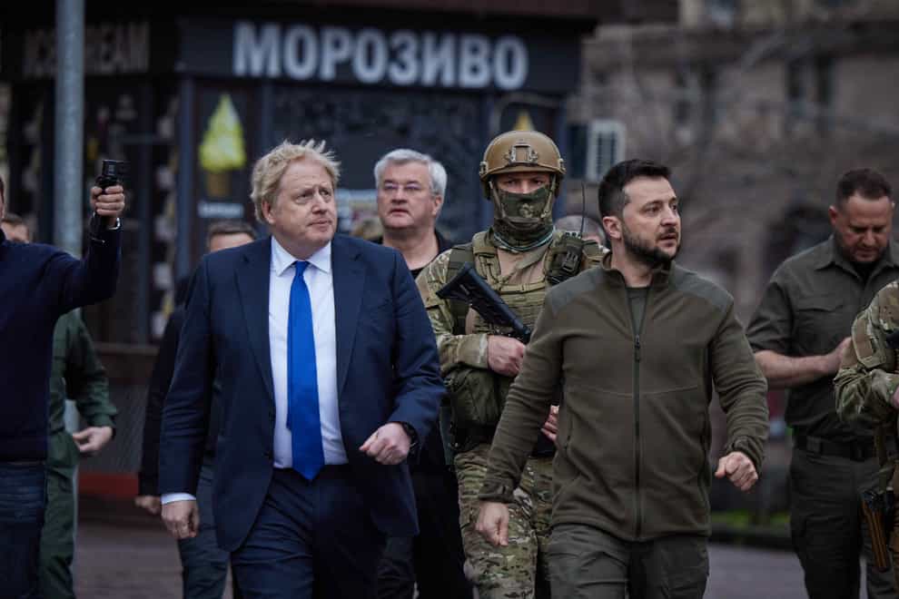 Ukrainian President Volodymyr Zelensky has expressed his gratitude to Boris Johnson for supporting his country ‘from the first day of the Russian terror’ after the British PM announced his resignation (Ukrainian Presidential Press Office/PA)