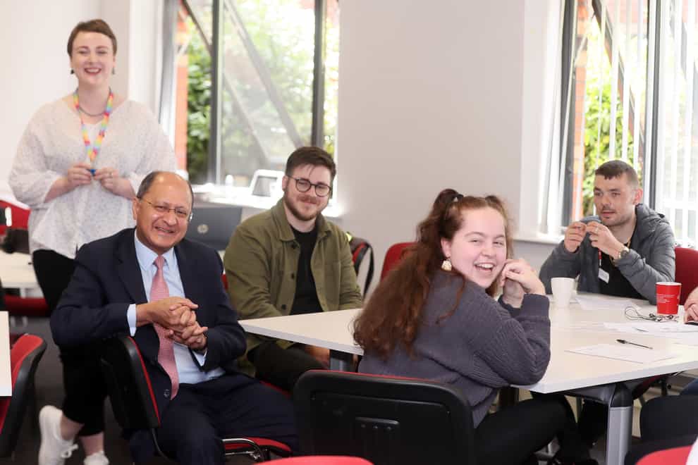 Northern Ireland Secretary Shailesh Vara, bottom left, visited The Prince’s Trust centre in Belfast (NIO/PressEye/PA)