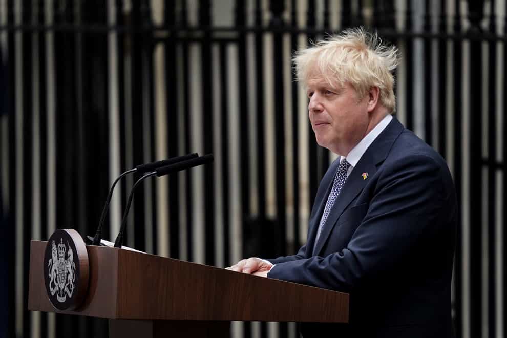 Prime Minister Boris Johnson confirms his resignation in Downing Street (Gareth Fuller/PA)