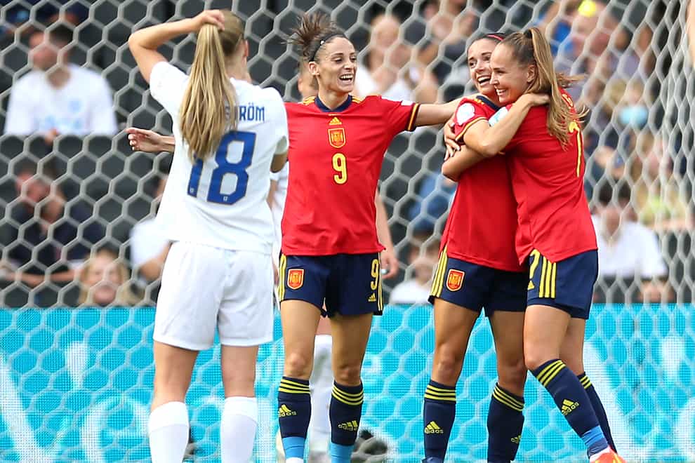 Spain’s Aitana Bonmati (second right) celebrates her goal against Finland. (Nigel French/PA)