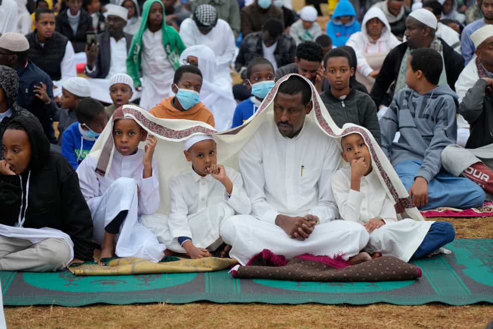 Muslims gather for prayers to celebrate Eid al-Adha in Nairobi, Kenya (Sayyid Abdul Azim/AP)