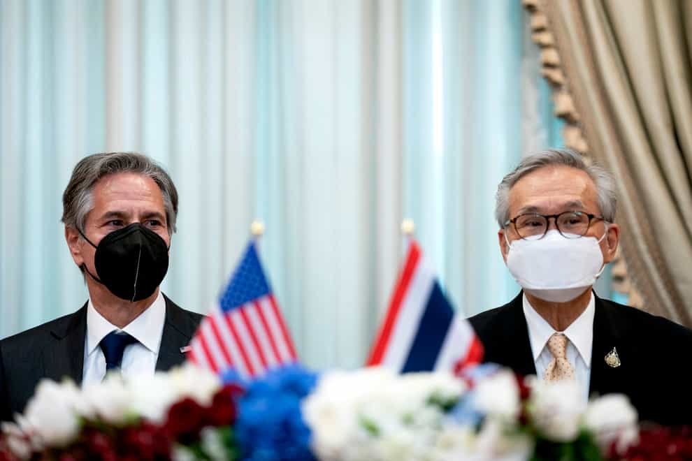 US Secretary of State Antony Blinken, left, and Thailand’s foreign minister Don Pramudwinai (Stefani Reynolds/pool/AP)