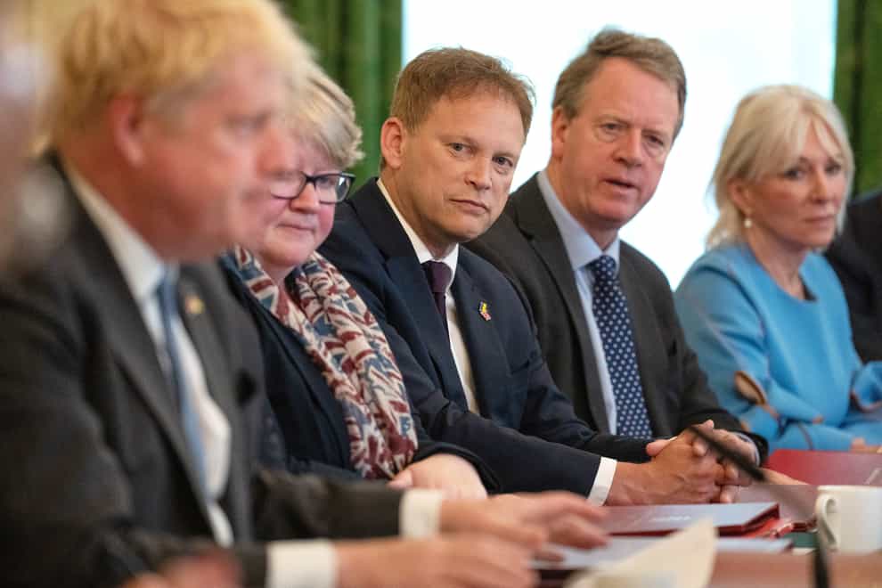 Transport Secretary, Grant Shapps (3rd right) listens as Prime Minister Boris Johnson peaks at the start of a Cabinet meeting. He has called Mr Johnson ‘almost too loyal’ (Carl Court/PA)