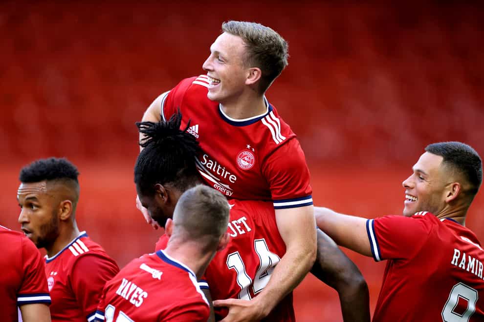 Aberdeen’s Lewis Ferguson, top, is closing in on a move to Bologna (PA)