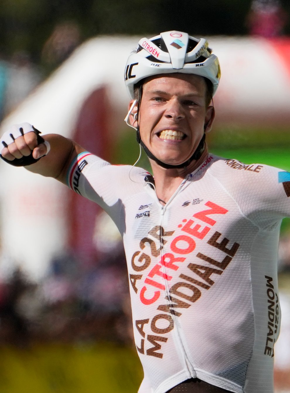 Bob Jungels celebrated a Tour de France stage victory in Chalet on Sunday (Thibault Camus/AP)