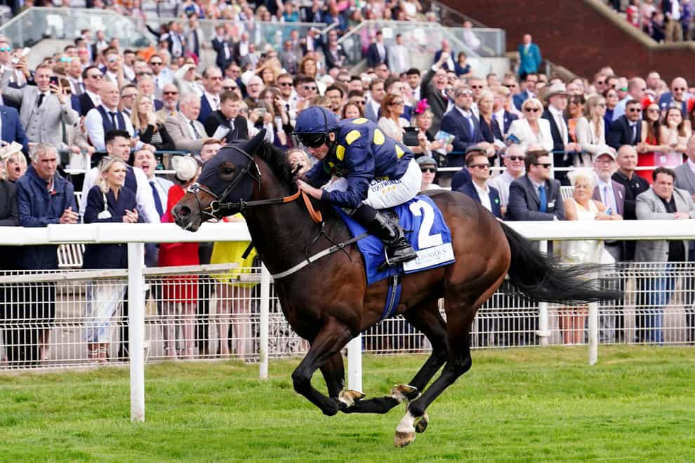 Harry Three ridden by jockey Ryan Moore on their way to winning the Pavers Foundation Catherine Memorial Sprint Handicap during the June Meeting at York Racecourse (Martin Rickett/PA)