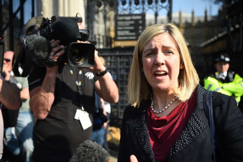 Andrea Jenkyns MP speaking to media at Westminster, London. Ms Jenkyns was caught on camera appearing to make a rude gesture while entering Downing Street. The Tory MP made the sign with her hand as she walked through the black gates, prior to being named education minister (Kirsty O’Connor/PA)
