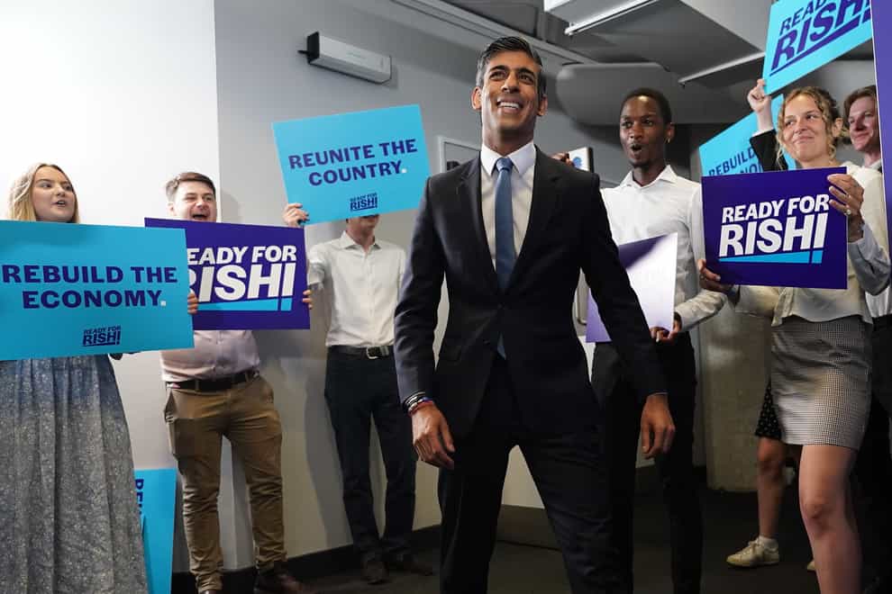 Rishi Sunak speaking at the launch of his campaign to be Conservative Party leader and prime minister (Stefan Rousseau/PA)