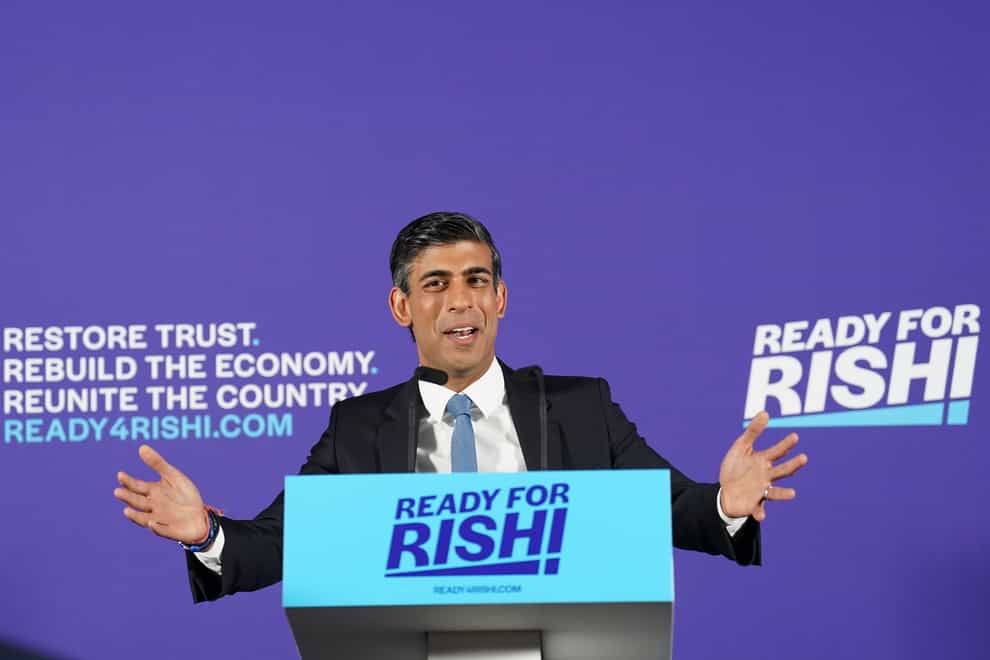 Rishi Sunak speaking at the launch of his campaign (Stefan Rousseau/PA)