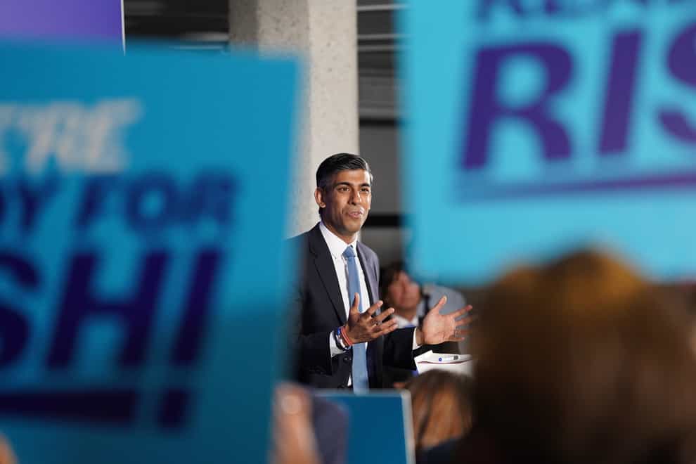 Rishi Sunak speaking at the launch of his campaign (Stefan Rousseau/PA)