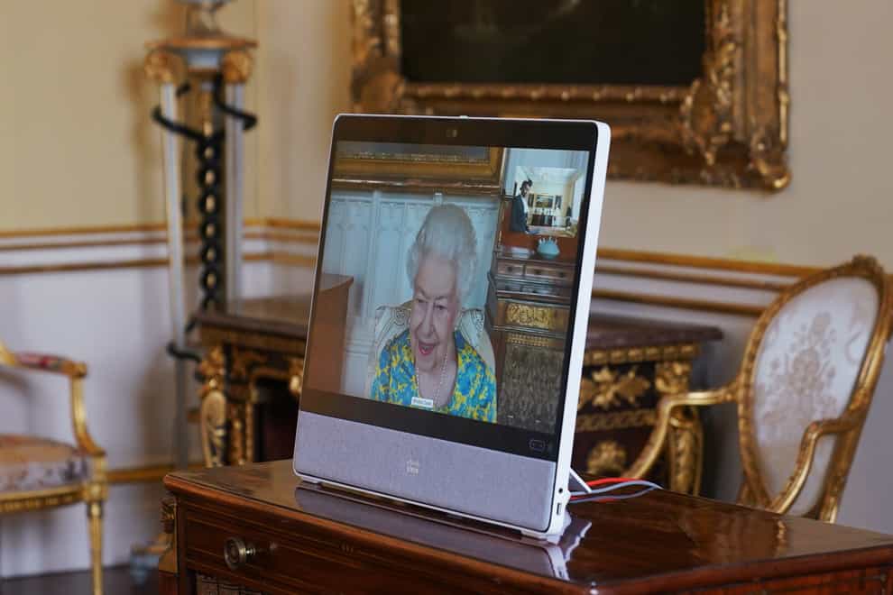 The Queen at Windsor Castle during a virtual audience to receive Thandazile Mbuyisa, High Commissioner for the Kingdom of Eswatini (Yui Mok/PA)