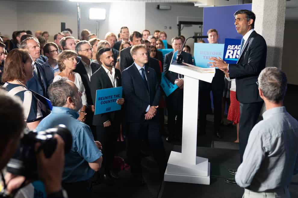 Rishi Sunak at the launch of his campaign to be Conservative Party leader and Prime Minister. The former Chancellor remains the most popular choice with members of the public. (Stefan Rousseau/PA)