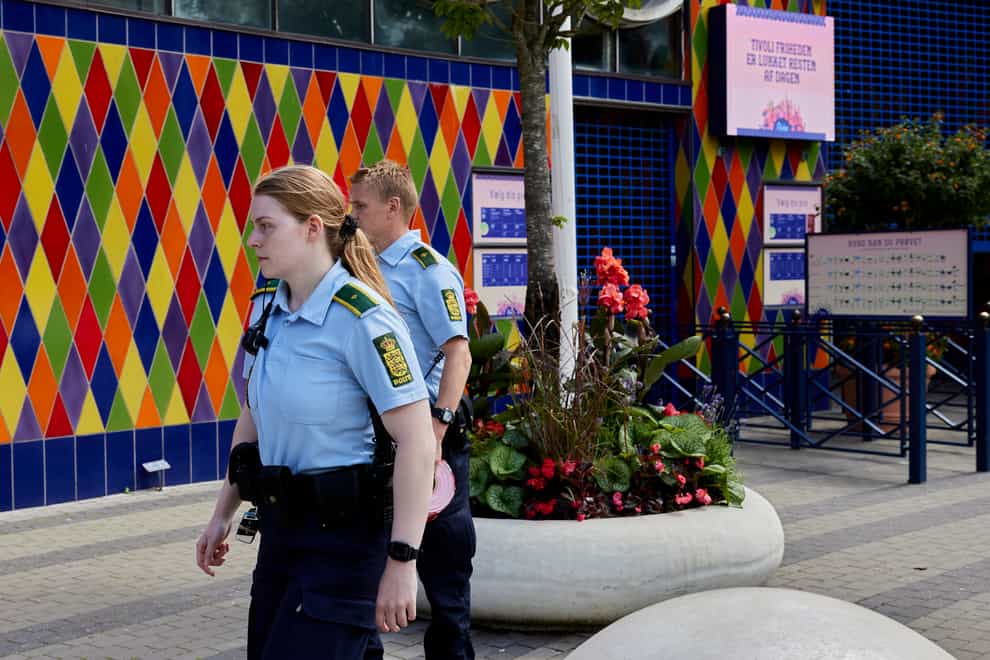 Police at the amusement park Tivoli Friheden in Aarhus, Denmark (Mikkel Berg Pedersen/Ritzau Scanpix via AP)