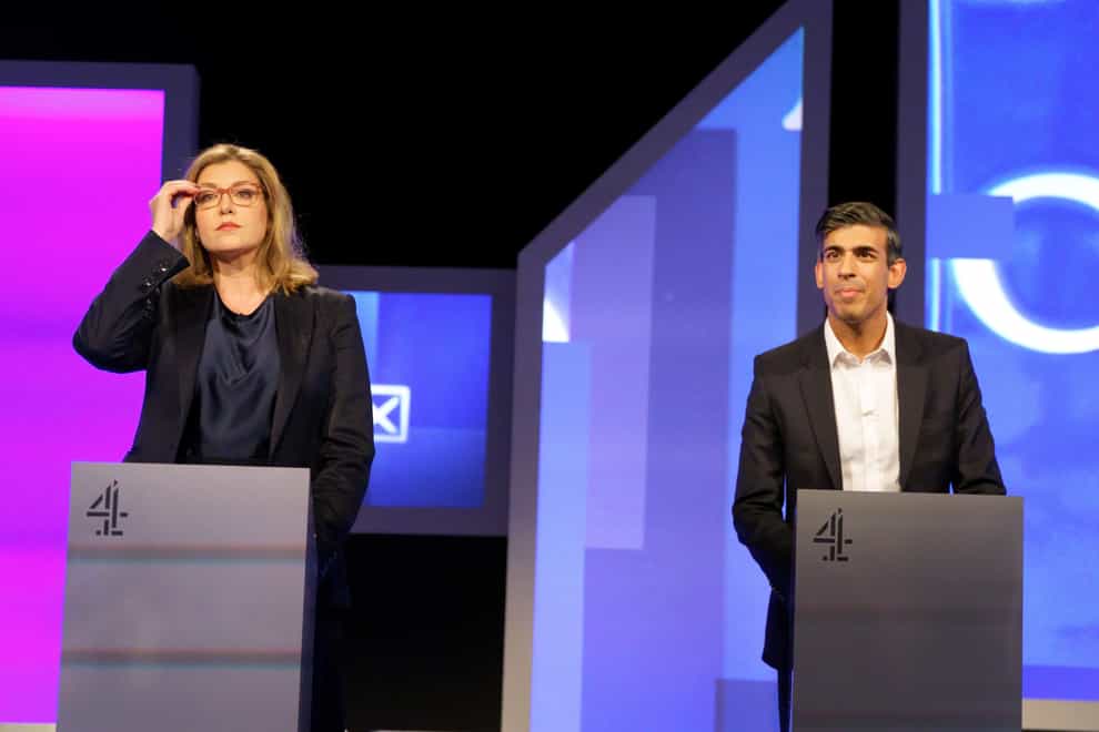 Conservative party leadership contenders Penny Mordaunt and Rishi Sunak at the first live television debate (PA Wire)
