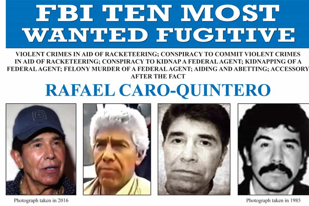 Infamous drug lord Rafael Caro Quintero, who was behind the killing of a US drug enforcment agent in 1985, has been caught (FBI/AP)