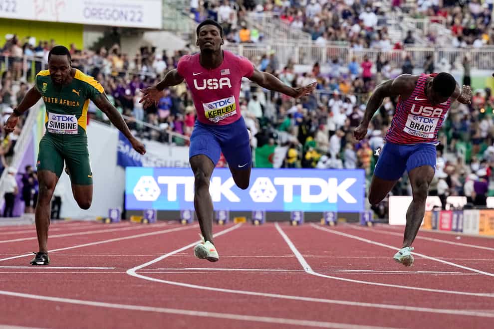 Fred Kerley was crowned 100m world champion as the USA secured a clean sweep in Eugene, Oregon (Ashley Landis/AP)