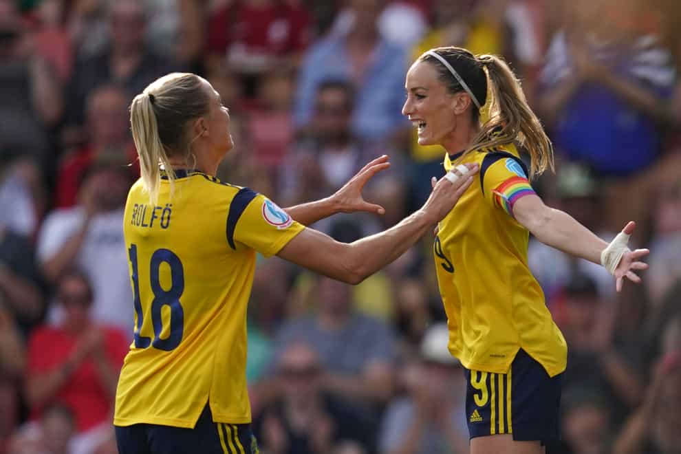 Kosovare Asllani, right, added a goal to her series of assists at Euro 2022 (Nick Potts/PA)