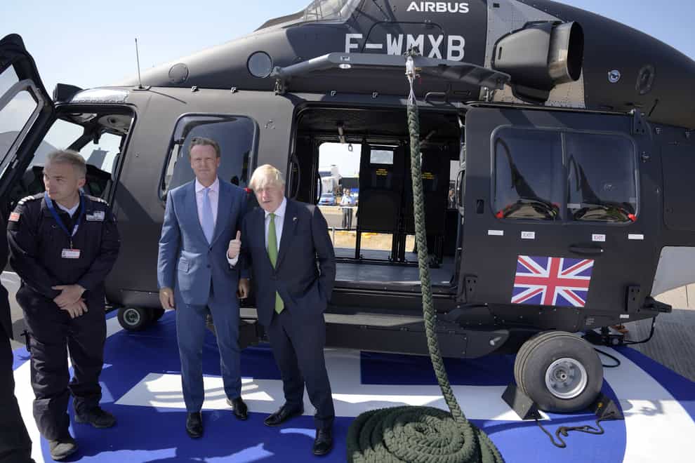 Boris Johnson faced allegations of having already ‘checked out’ as Prime Minister as he visited the Farnborough International Airshow and took a spin in a Typhoon fighter jet as the country faced an extreme heatwave (Frank Augstein/PA)