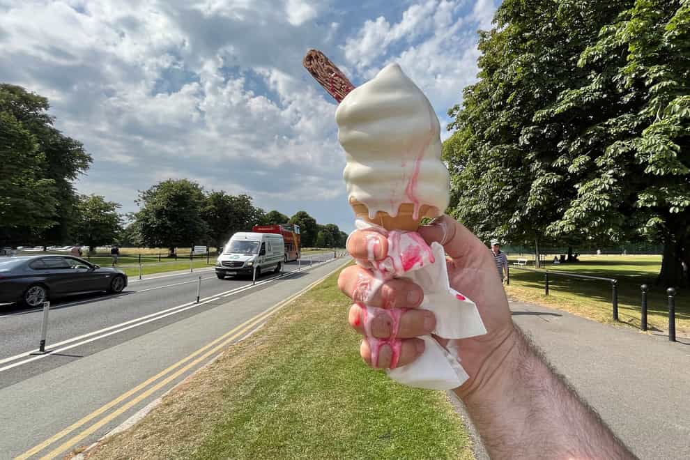 An ice cream melts in the heat at Phoenix Park in Dublin (PA)