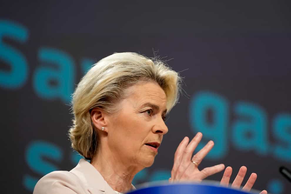 European Commission President Ursula von der Leyen addresses a media conference at the EU (Virginia Mayo/AP/PA)