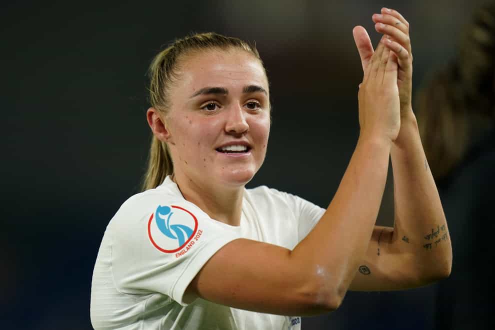 Georgia Stanway applauds the fans after England’s victory over Spain (Adam Davy/PA).