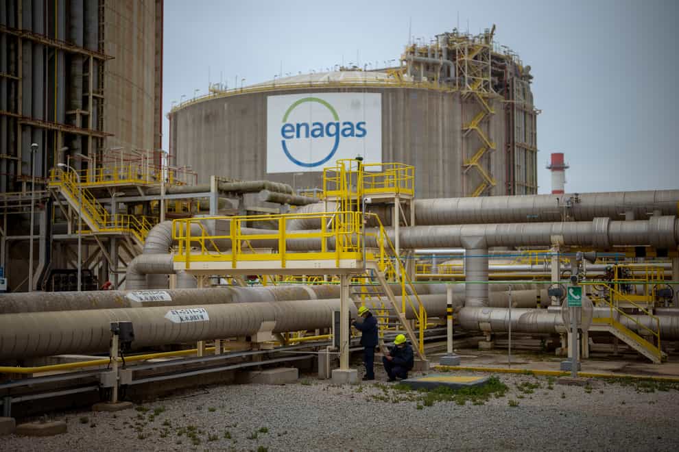Operators work at the Enagss regasification plant, the largest LNG plant in Europe, in Barcelona, Spain, Tuesday, March 29, 2022. The European Union’s plan to reduce the bloc’s gas use by 15% to prepare for a potential cutoff by Russia this winter has been met with sharp skepticism by Spain and Portugal. Madrid and Lisbon said they would not support the initiative announced by European Commission Ursula von der Leyen on Wednesday (Emilio Morenatti/AP/PA)