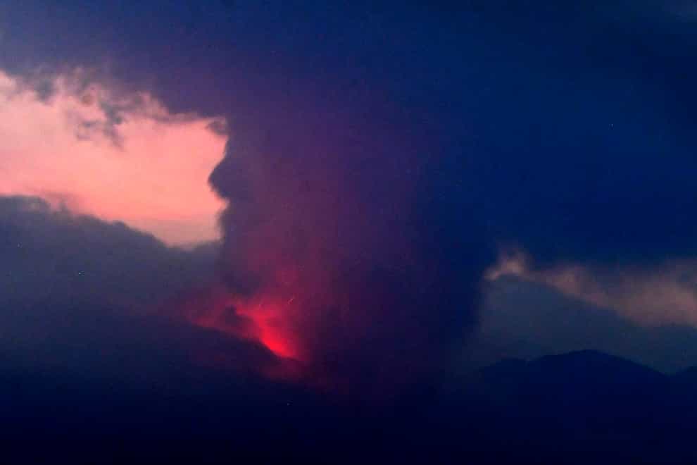 This long exposure image shows the eruption of volcano Sakurajima on Sunday night (Kyodo News via AP)