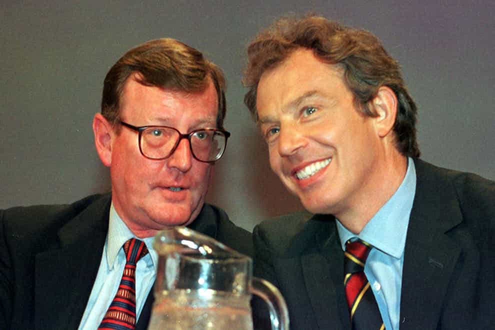 Then Northern Ireland first minister David Trimble and British prime minister Tony Blair in 1998 during the Labour Party Conference at Blackpool (Fiona Hanson/PA)