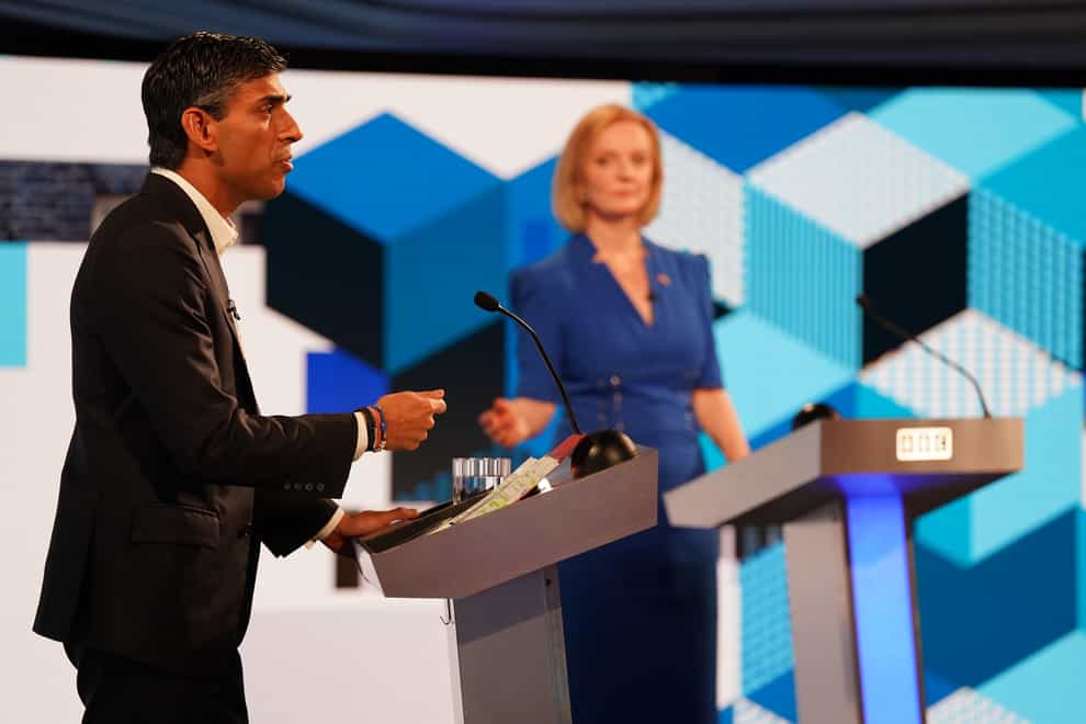 The options for the UK’s next prime minister are ‘grim’, the SNP has said after Rishi Sunak and Liz Truss’ first head-to-head TV showdown (Jacob King/PA)